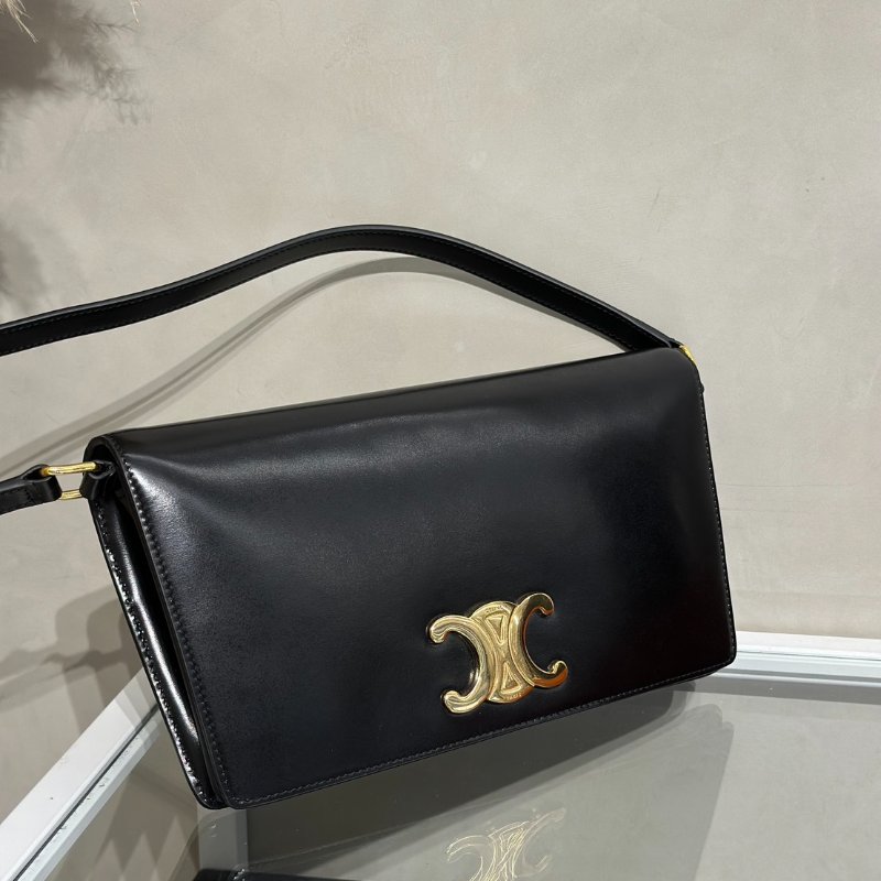 CELINE Triomphe光滑牛皮單肩包 - 黑金-2