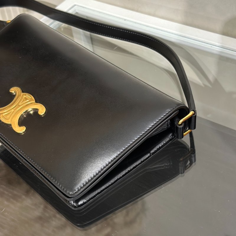 CELINE Triomphe光滑牛皮單肩包 - 黑金-3