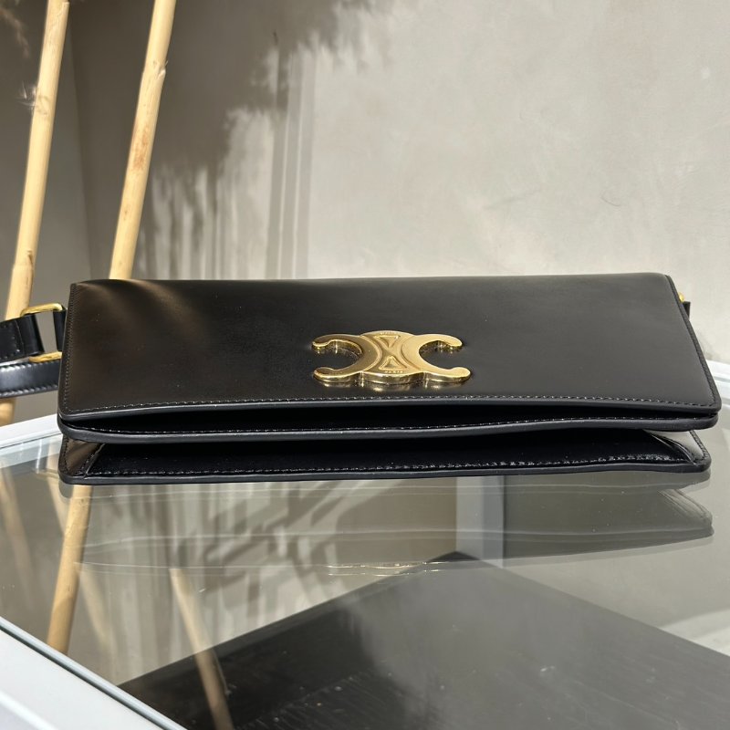 CELINE Triomphe光滑牛皮單肩包 - 黑金-5