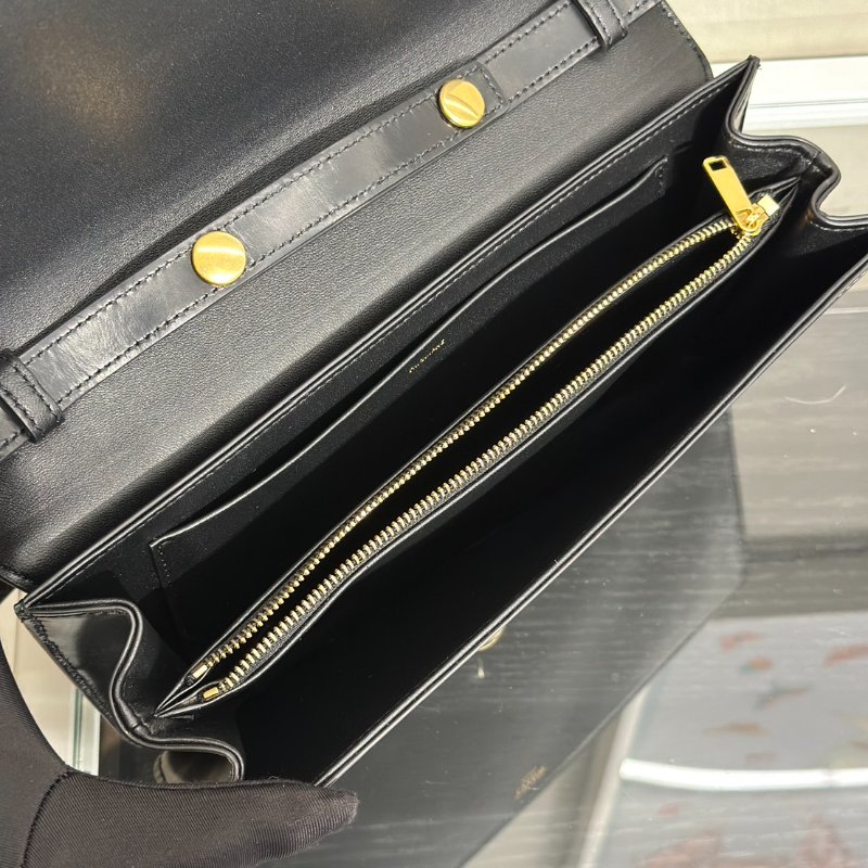 CELINE Triomphe光滑牛皮單肩包 - 黑金-6