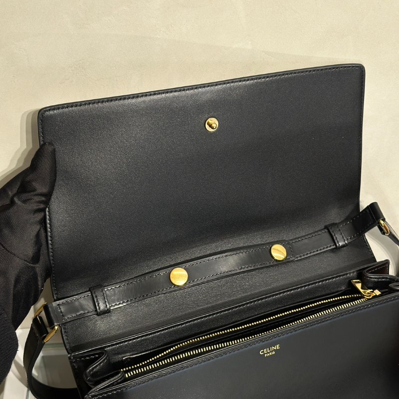 CELINE Triomphe光滑牛皮單肩包 - 黑金-7
