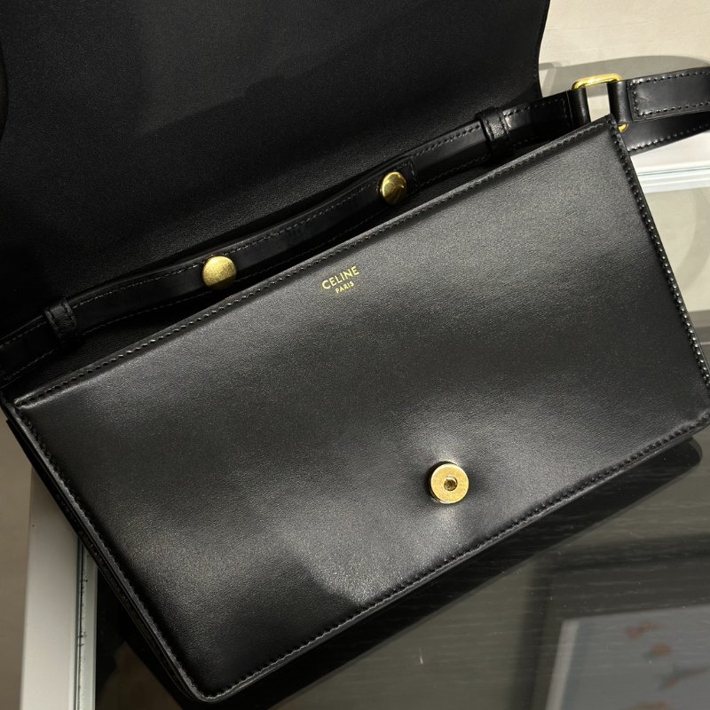 CELINE Triomphe光滑牛皮單肩包 - 黑金-8