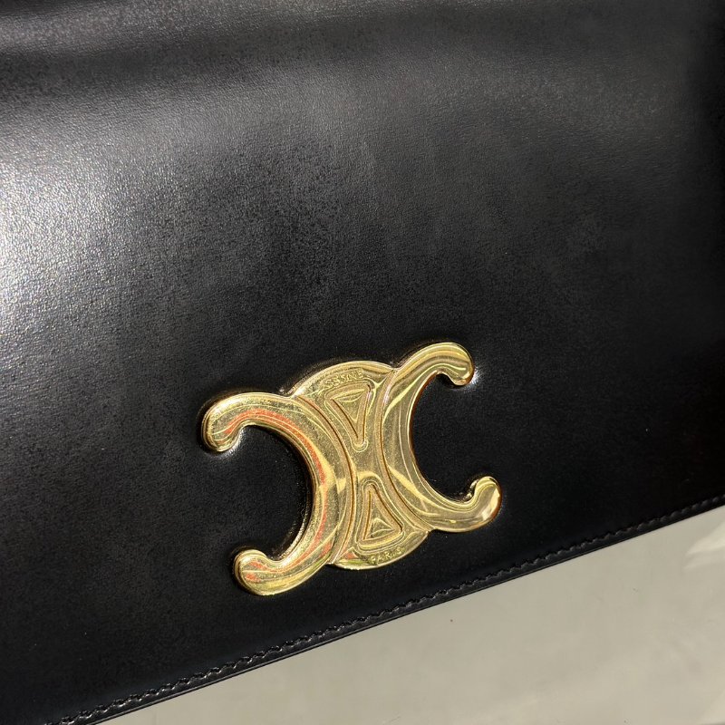 CELINE Triomphe光滑牛皮單肩包 - 黑金-9