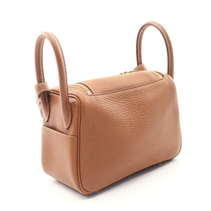 愛馬仕 Lindy 迷你肩斜背包，金色 Taurillon Clemence 皮革，二手，金色五金配件-1