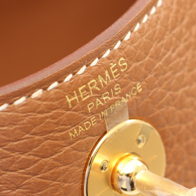 愛馬仕 Lindy 迷你肩斜背包，金色 Taurillon Clemence 皮革，二手，金色五金配件-3