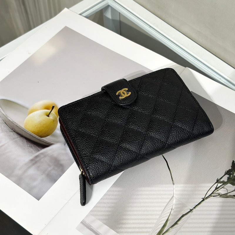 CHANEL 粒面牛皮雙折中夾 - 黑金19開-2