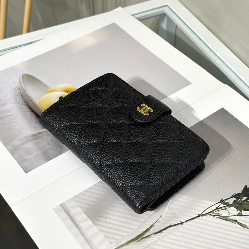 CHANEL 粒面牛皮雙折中夾 - 黑金19開-3
