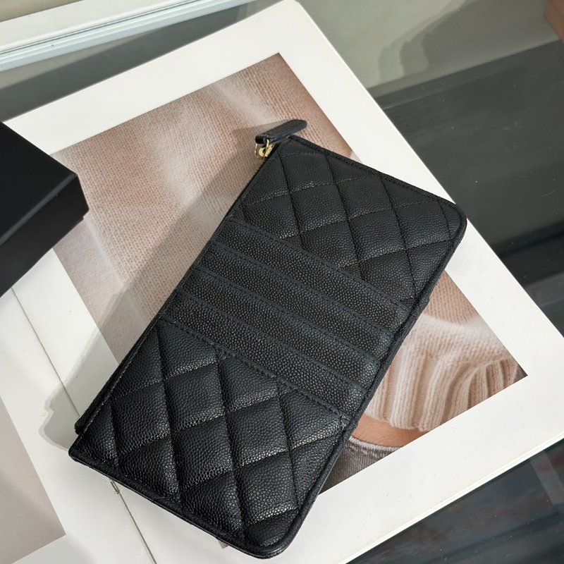 CHANEL 粒面牛皮卡包拉鍊長夾 - 黑金30開-3