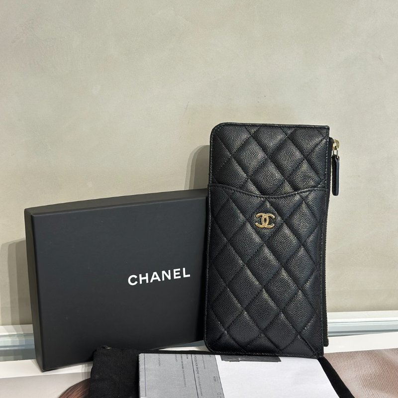 CHANEL 粒面牛皮卡包拉鍊長夾 - 黑金30開-9