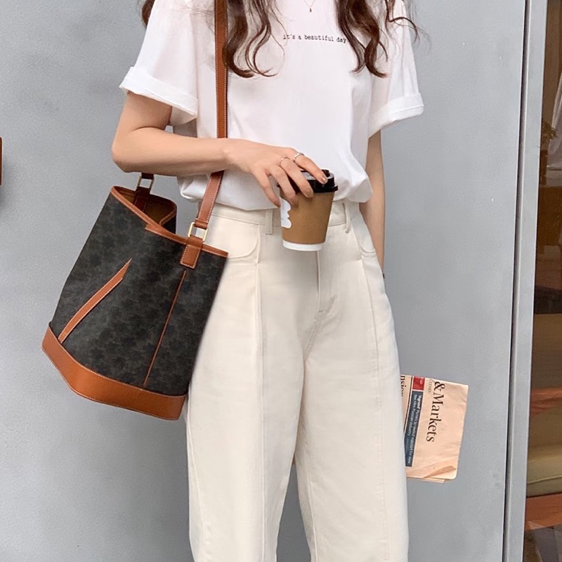 賽琳水桶包 Celine 凱旋門老花棕牛皮中型水桶包 肩背斜背兩用款 191132CAS-4