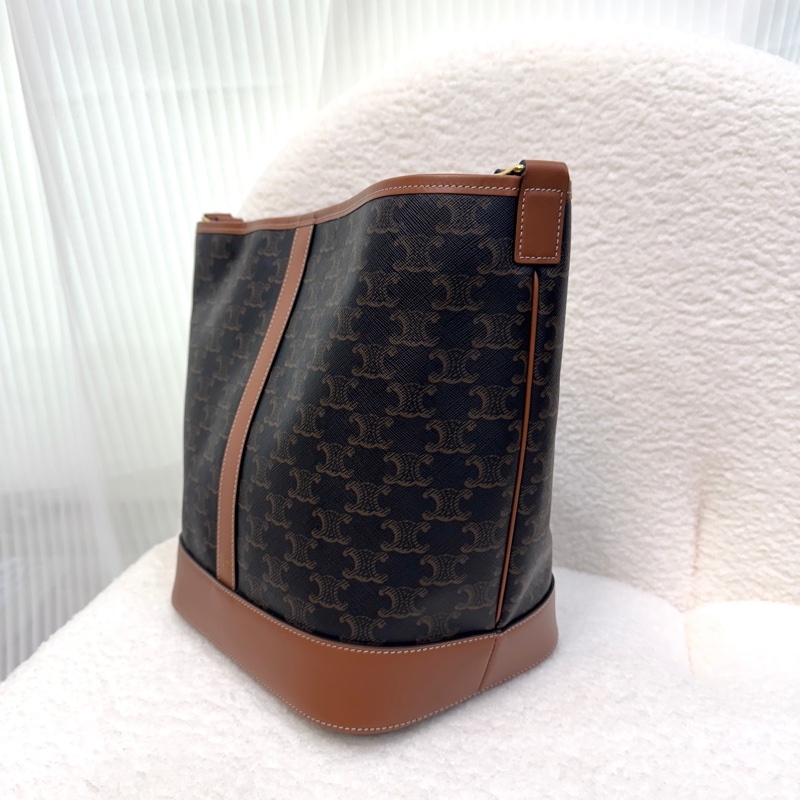 賽琳水桶包 Celine 凱旋門老花棕牛皮中型水桶包 肩背斜背兩用款 191132CAS-7