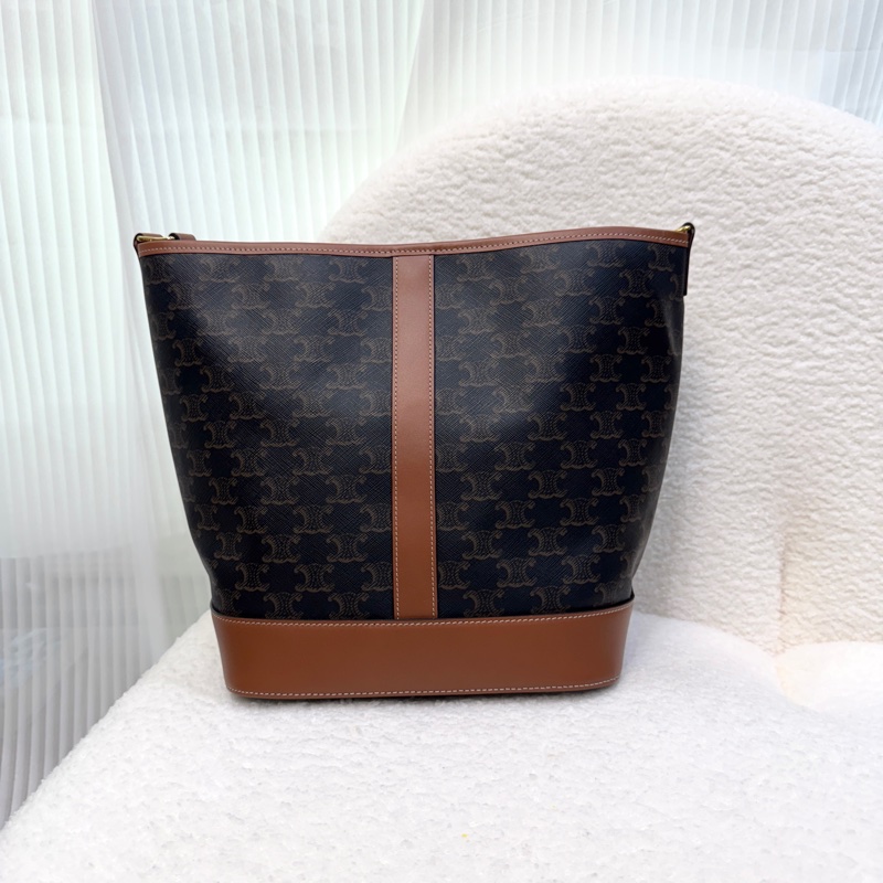 賽琳水桶包 Celine 凱旋門老花棕牛皮中型水桶包 肩背斜背兩用款 191132CAS-8