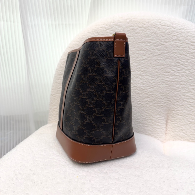 賽琳水桶包 Celine 凱旋門老花棕牛皮中型水桶包 肩背斜背兩用款 191132CAS-9