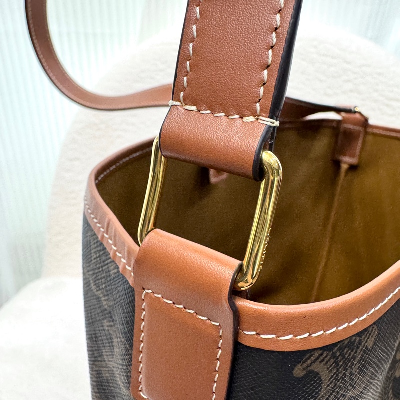 賽琳水桶包 Celine 凱旋門老花棕牛皮中型水桶包 肩背斜背兩用款 191132CAS-15