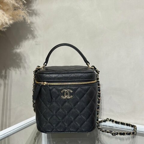 CHANEL 粒面牛皮手提化妝盒 - 黑金
