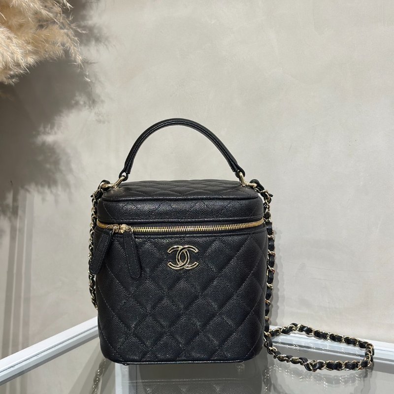 CHANEL 粒面牛皮手提化妝盒 - 黑金-0