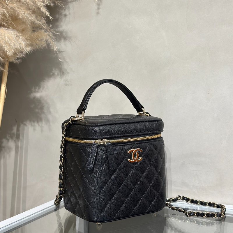 CHANEL 粒面牛皮手提化妝盒 - 黑金-2