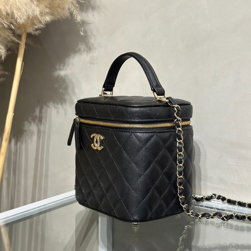 CHANEL 粒面牛皮手提化妝盒 - 黑金-3