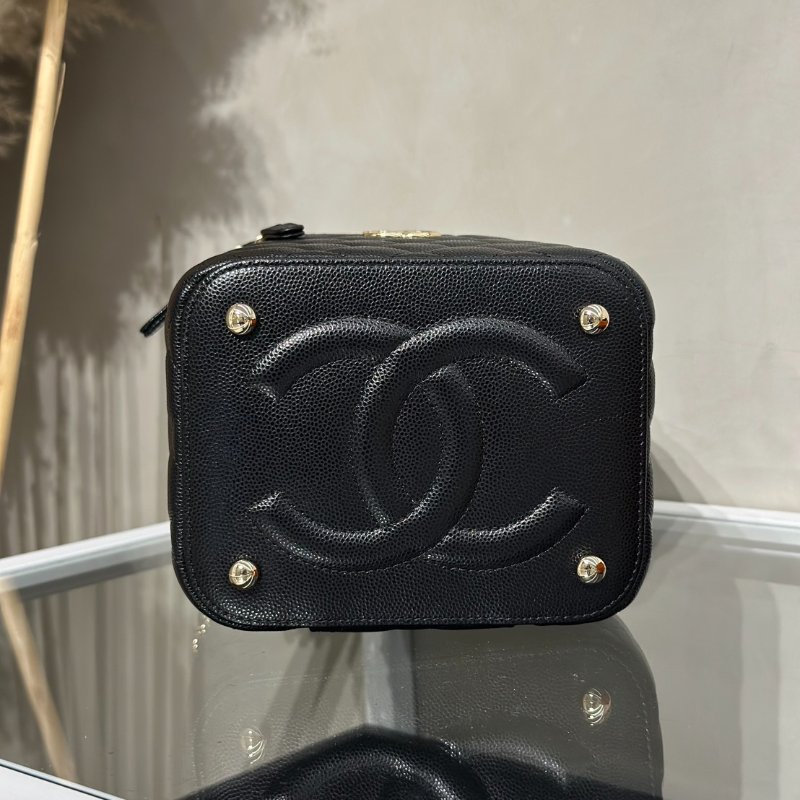 CHANEL 粒面牛皮手提化妝盒 - 黑金-5