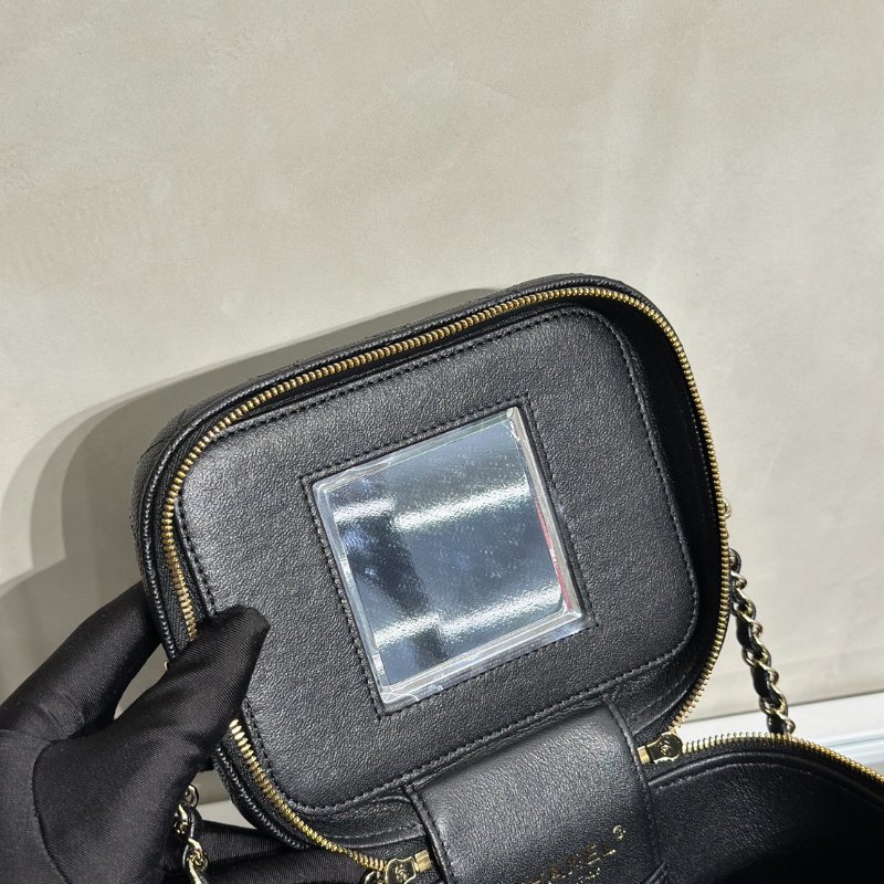 CHANEL 粒面牛皮手提化妝盒 - 黑金-7