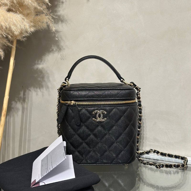 CHANEL 粒面牛皮手提化妝盒 - 黑金-8