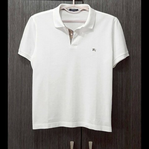 BURBERRY 博柏利 LONDON 戰馬 男白色＆經典格紋元素透氣網眼布短袖POLO衫LL