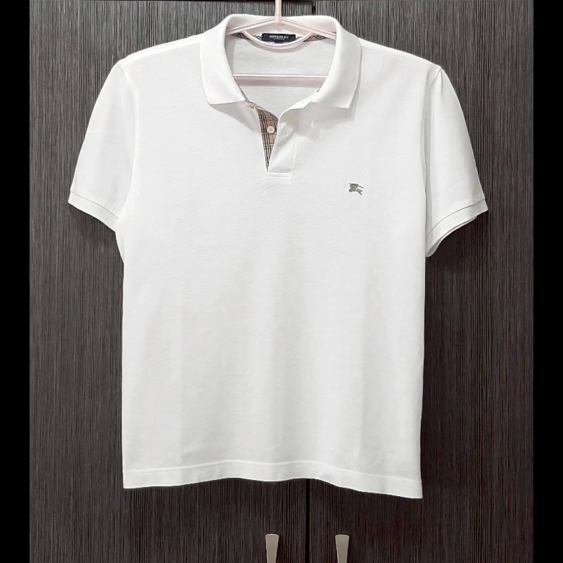 BURBERRY 博柏利 LONDON 戰馬 男白色&經典格紋元素透氣網眼布短袖POLO衫LL-0