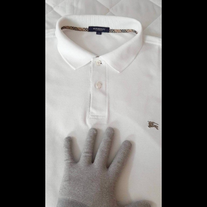 BURBERRY 博柏利 LONDON 戰馬 男白色&經典格紋元素透氣網眼布短袖POLO衫LL-2