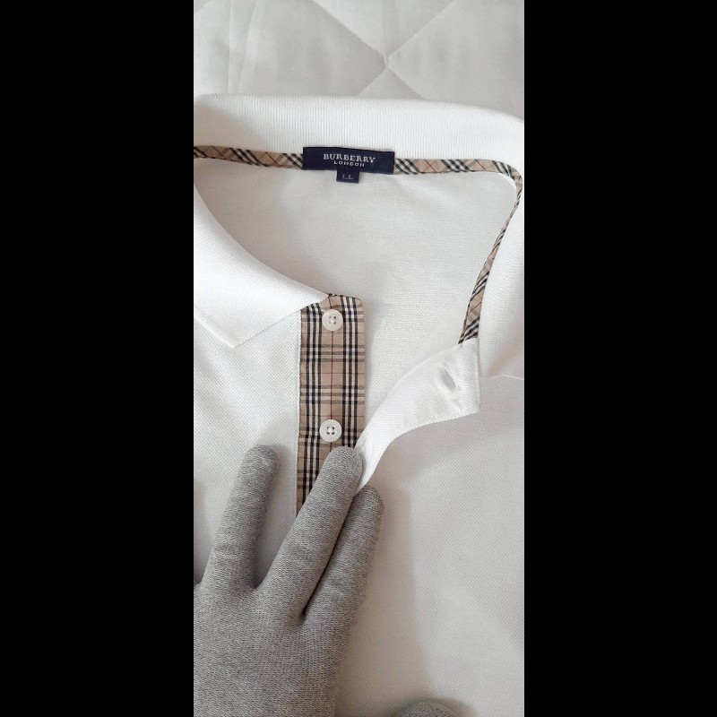 BURBERRY 博柏利 LONDON 戰馬 男白色&經典格紋元素透氣網眼布短袖POLO衫LL-6