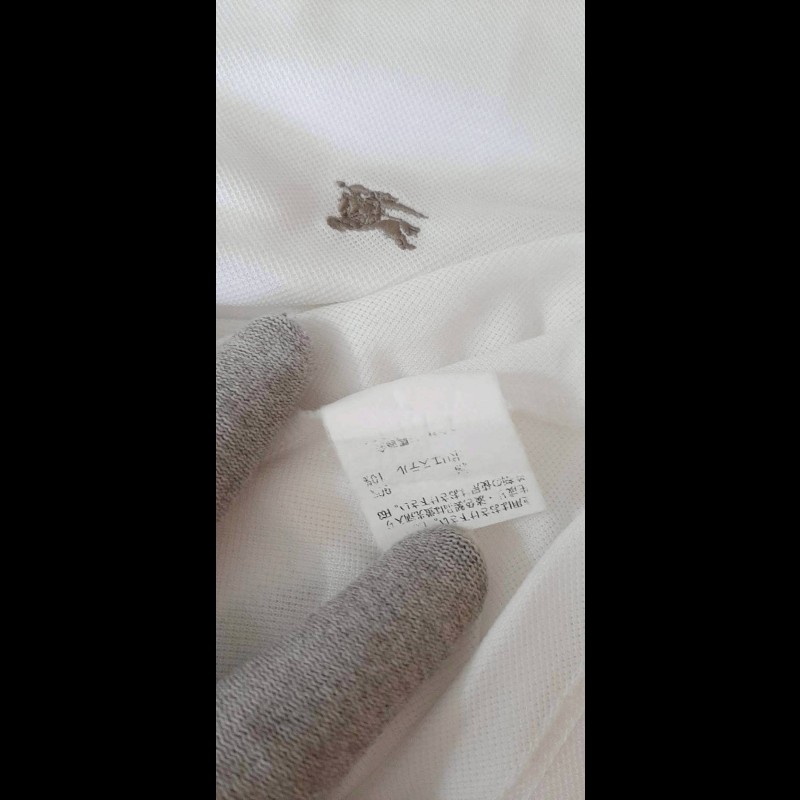 BURBERRY 博柏利 LONDON 戰馬 男白色&經典格紋元素透氣網眼布短袖POLO衫LL-8