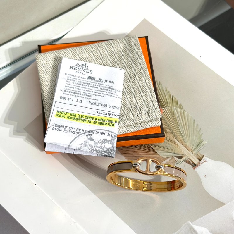 HERMES Clic chaine d'ancre豬鼻手環 PM - 奶茶玫瑰金-7