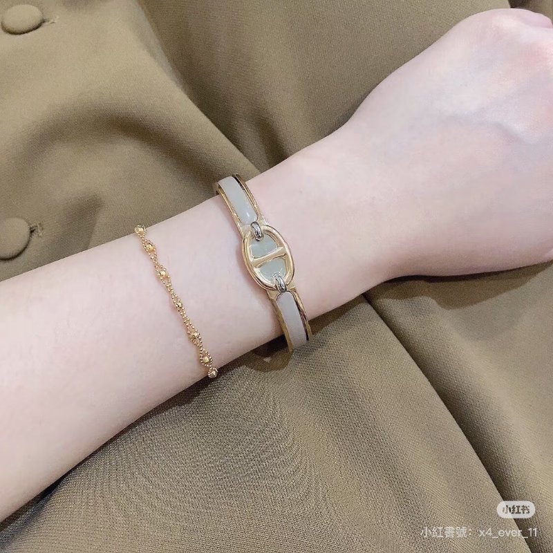 HERMES Clic chaine d'ancre豬鼻手環 PM - 奶茶玫瑰金-8