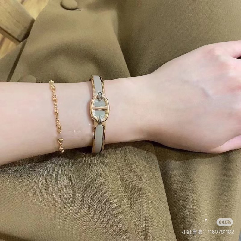 HERMES Clic chaine d'ancre豬鼻手環 PM - 奶茶玫瑰金-9