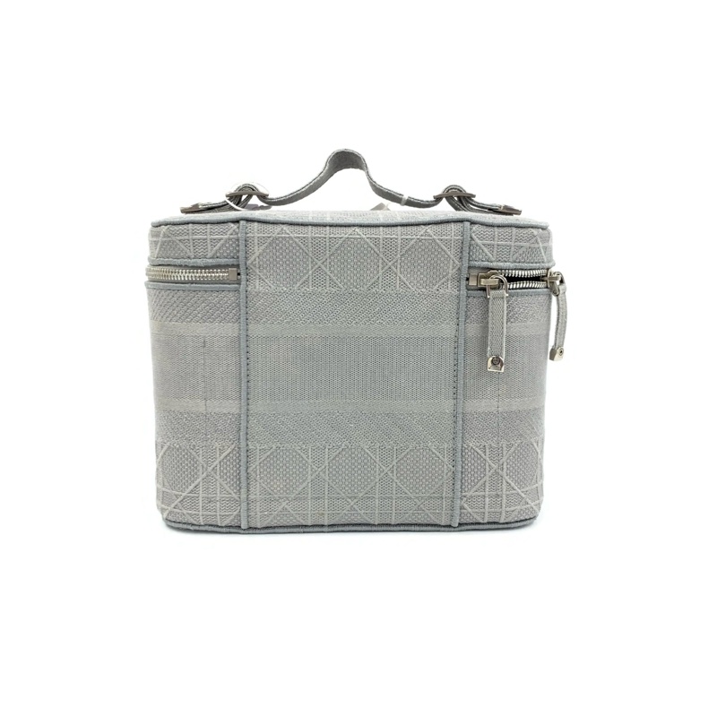 Dior 灰色 Travel Vanity 藤格紋 刺繡 帆布 大號 化妝包-1