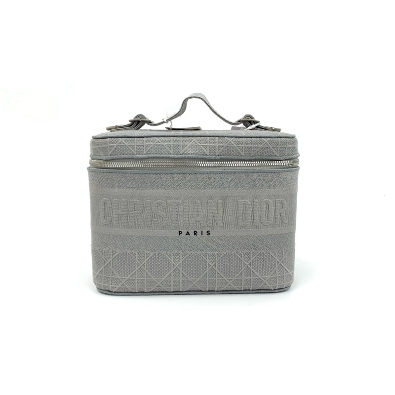 Dior 灰色 Travel Vanity 藤格紋 刺繡 帆布 大號 化妝包-2
