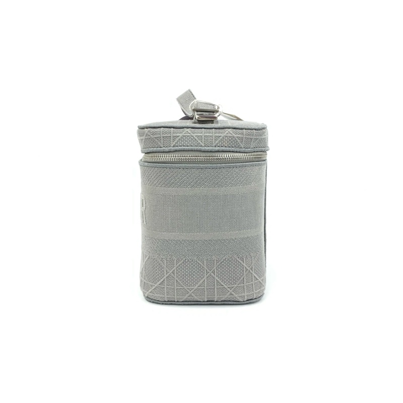 Dior 灰色 Travel Vanity 藤格紋 刺繡 帆布 大號 化妝包-5