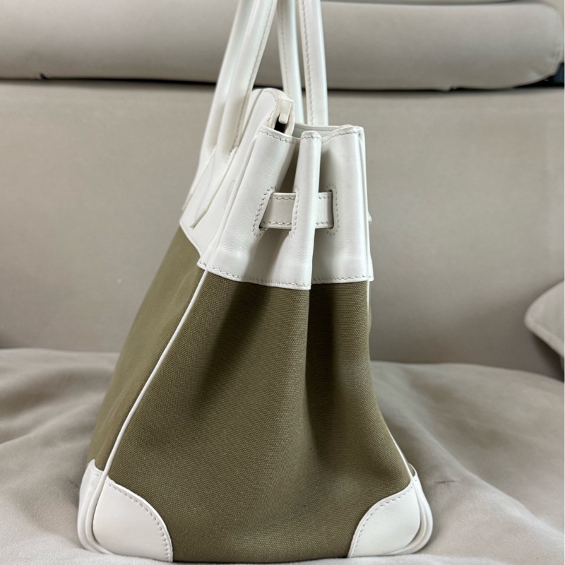 hermes 愛馬仕 框K birkin35 bk35 奶油白拼帆布 銀扣 手提鉑金包-2