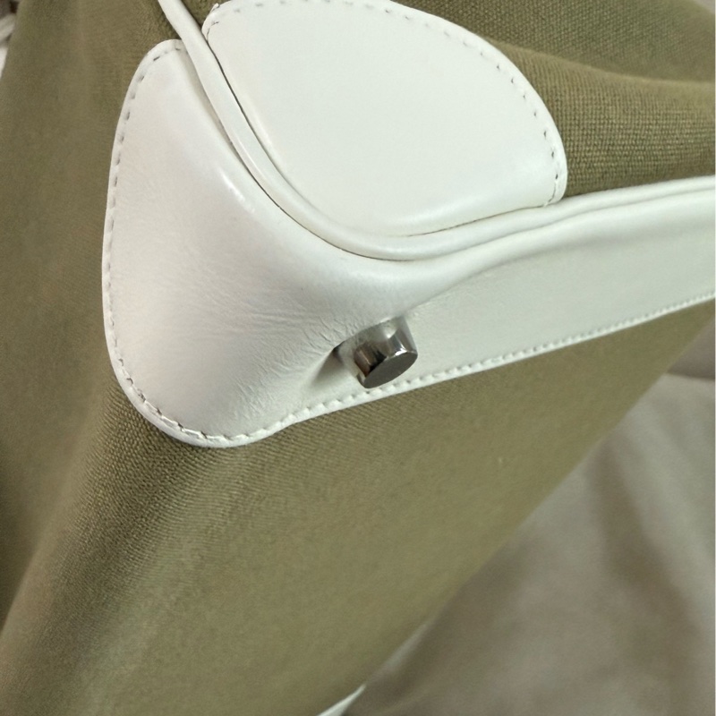 hermes 愛馬仕 框K birkin35 bk35 奶油白拼帆布 銀扣 手提鉑金包-3