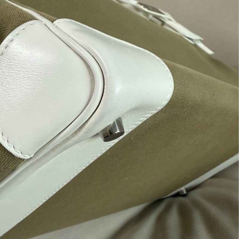 hermes 愛馬仕 框K birkin35 bk35 奶油白拼帆布 銀扣 手提鉑金包-4