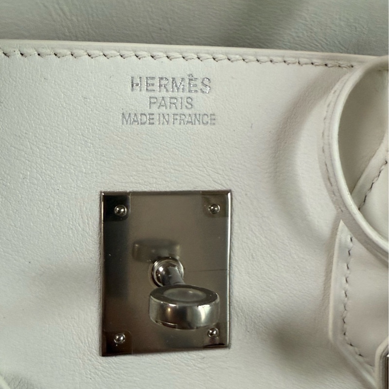 hermes 愛馬仕 框K birkin35 bk35 奶油白拼帆布 銀扣 手提鉑金包-7