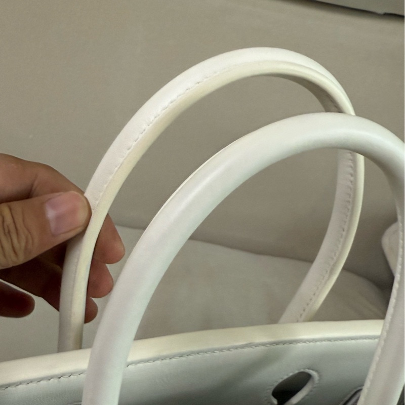 hermes 愛馬仕 框K birkin35 bk35 奶油白拼帆布 銀扣 手提鉑金包-8