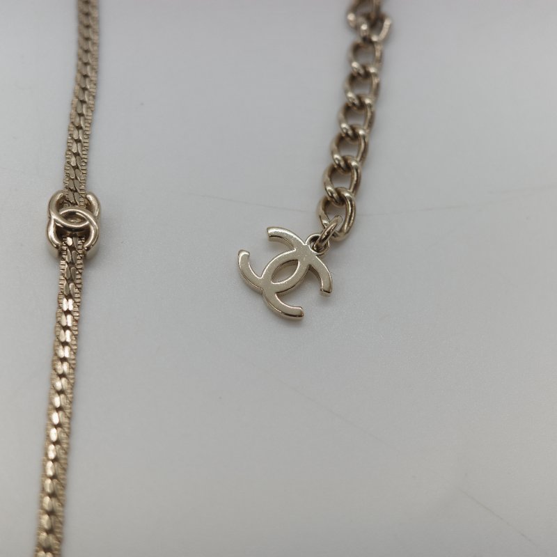 CHANEL 香奈兒 11 花🌸 雙C Logo 造型墜飾 淡金色 項鍊-4