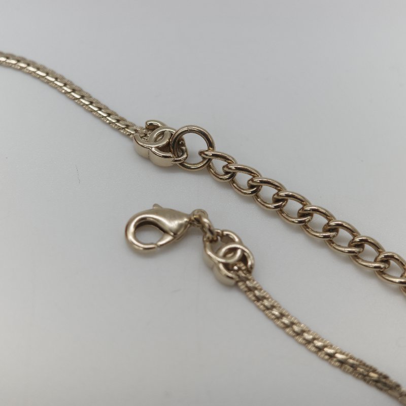 CHANEL 香奈兒 11 花🌸 雙C Logo 造型墜飾 淡金色 項鍊-5