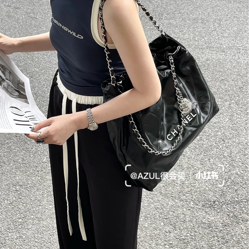 ෆ Chanel 22bag 黑銀中號垃圾袋🈶購證-5