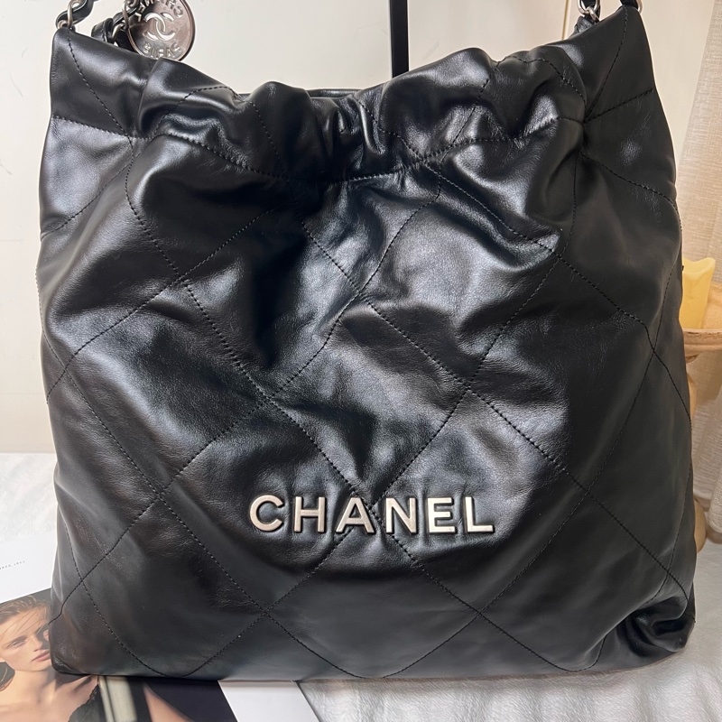 ෆ Chanel 22bag 黑銀中號垃圾袋🈶購證-7