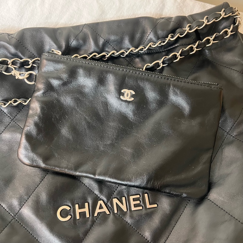 ෆ Chanel 22bag 黑銀中號垃圾袋🈶購證-20
