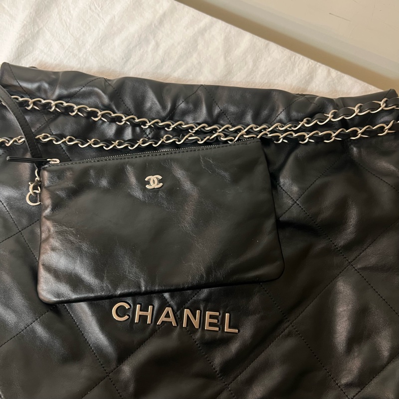 ෆ Chanel 22bag 黑銀中號垃圾袋🈶購證-23