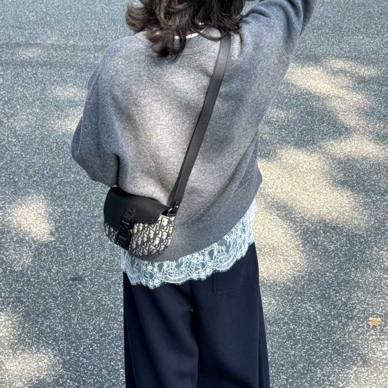 迪奧Saddle小包 Dior 深藍緹花拼黑牛皮迷你郵差包 斜背男包 2ADCA435YKS-3