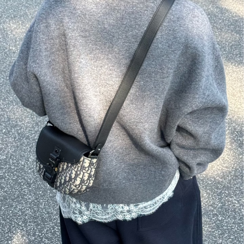 迪奧Saddle小包 Dior 深藍緹花拼黑牛皮迷你郵差包 斜背男包 2ADCA435YKS-4