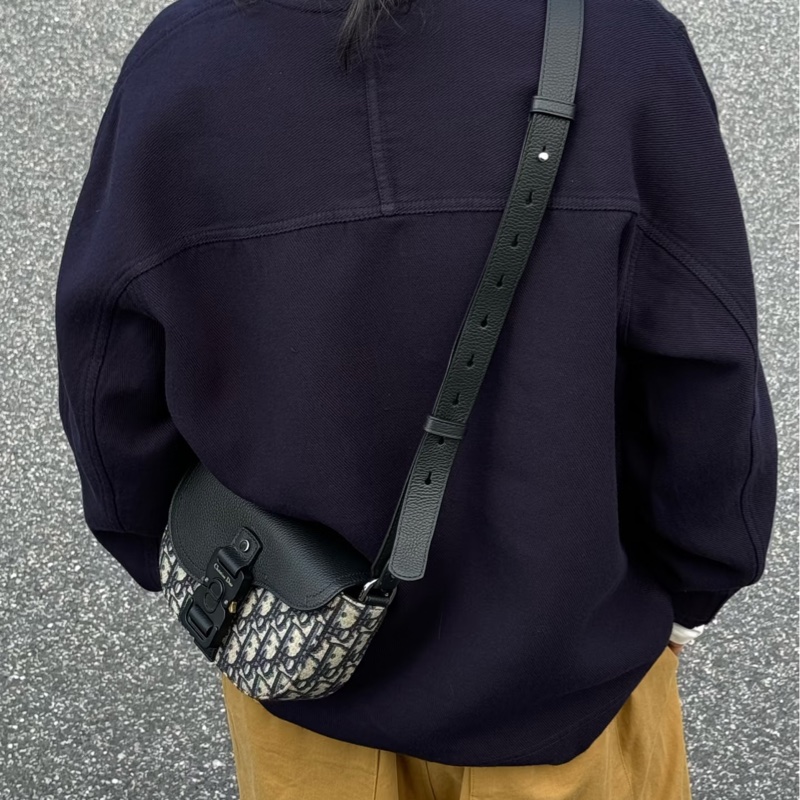 迪奧Saddle小包 Dior 深藍緹花拼黑牛皮迷你郵差包 斜背男包 2ADCA435YKS-5